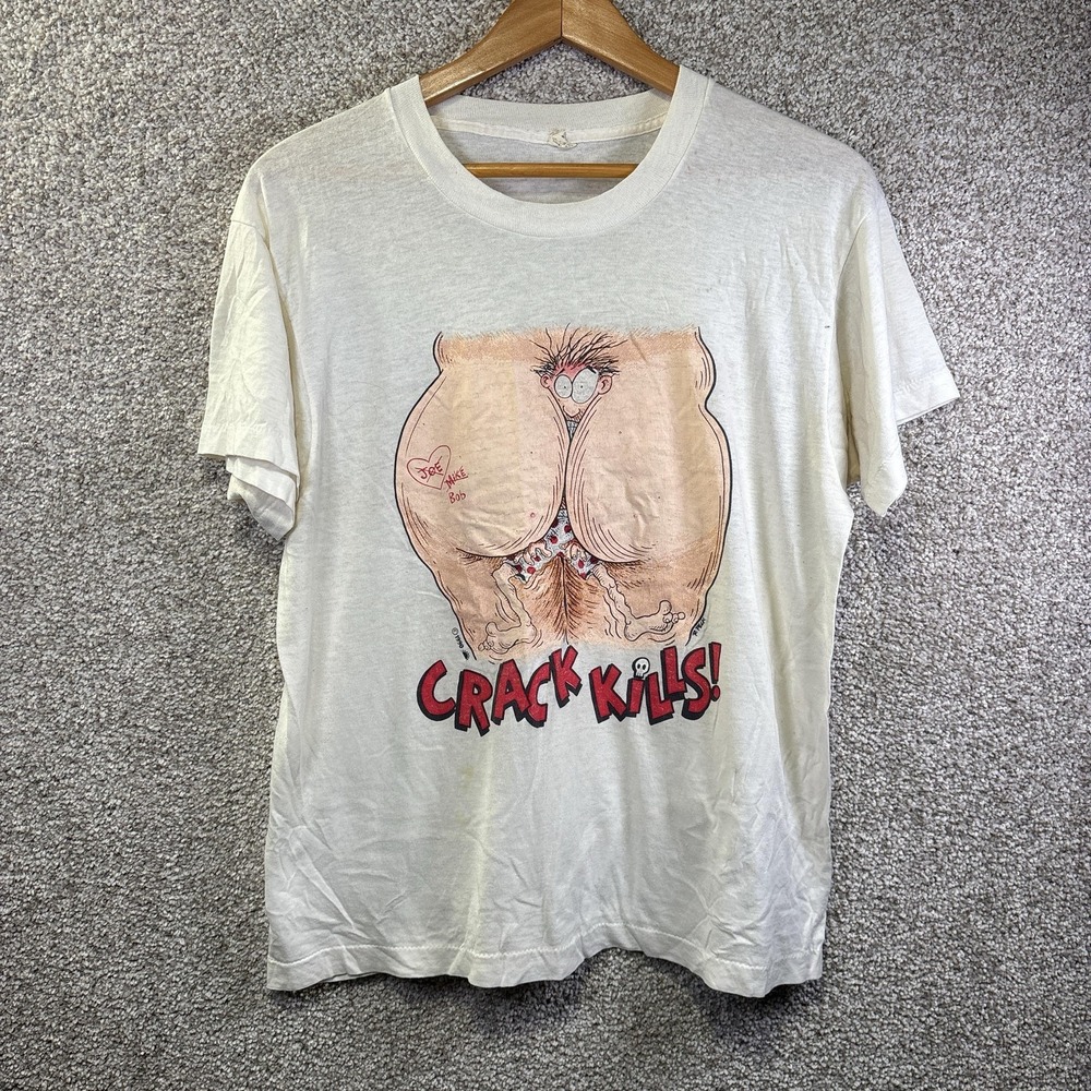 Vintage Screen Stars Shirt Mens Large White Crack Kills Graphic Humor 1990 90s‎